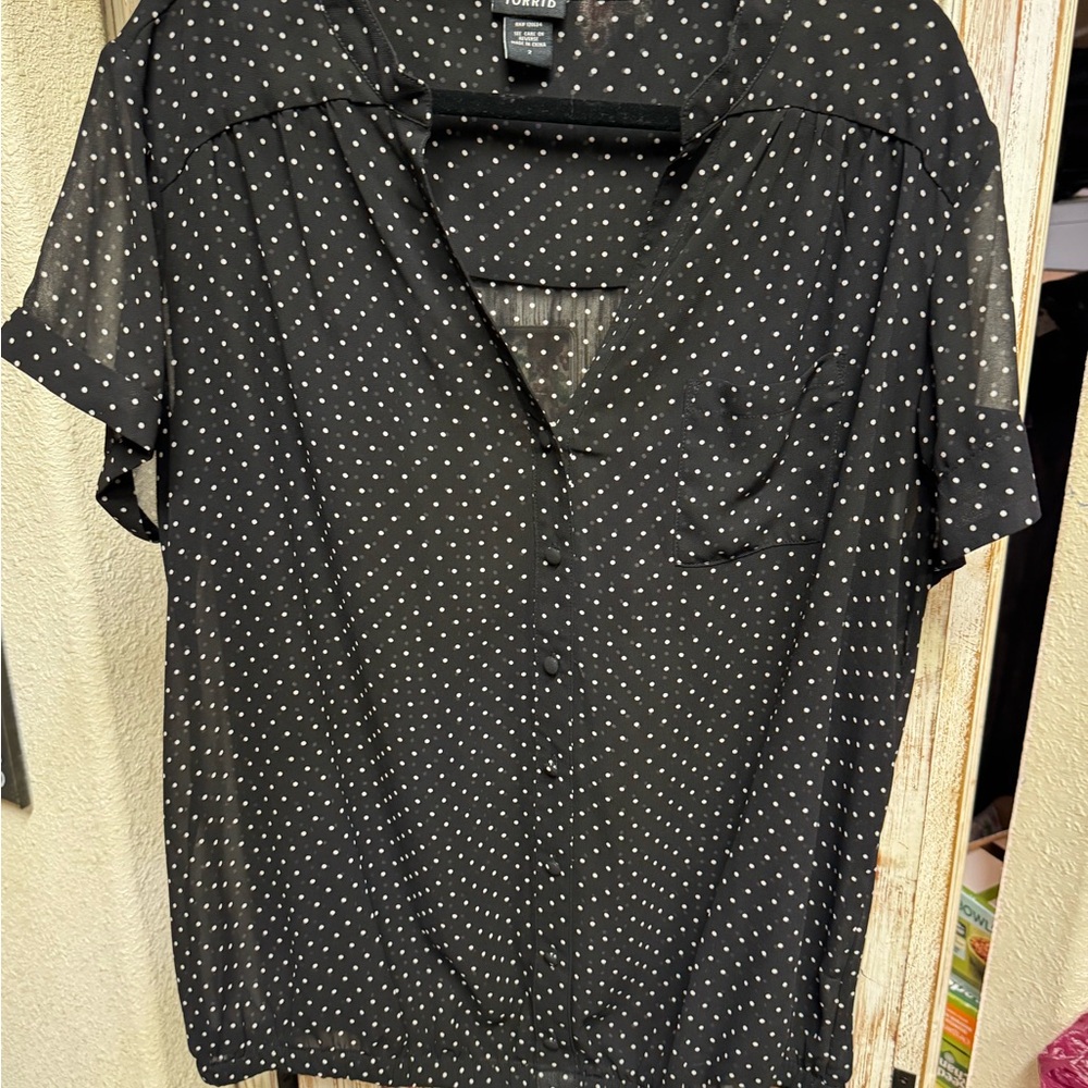 Torrid Black and White Polka Dot Blouse
